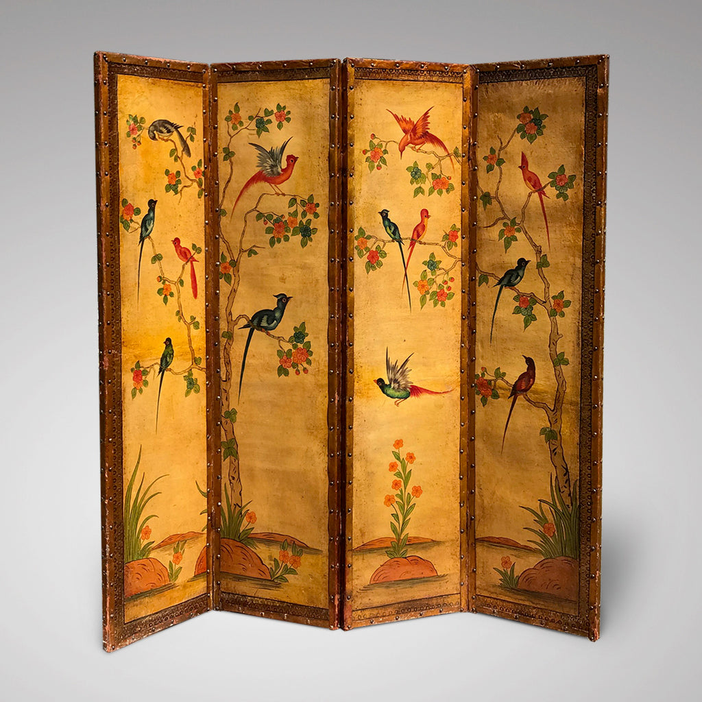 19th Century Painted Leather Screen - Main View - 2