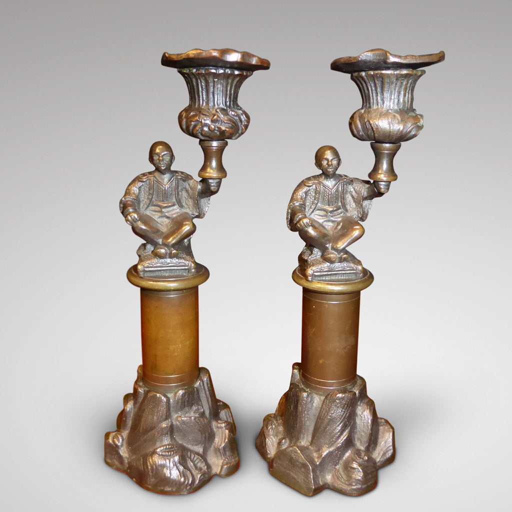 Pair of Regency Patinated Bronze Candlesticks - Front View