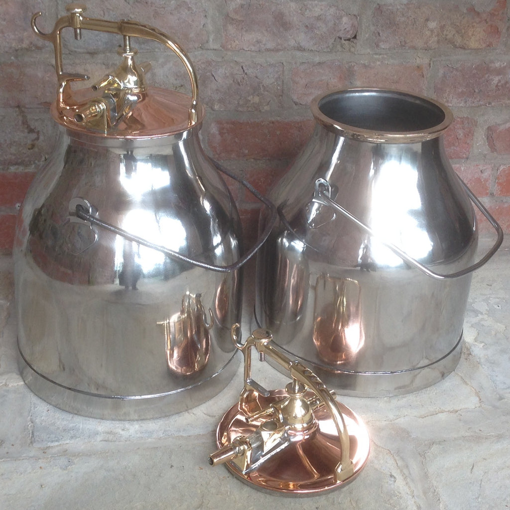 Pair of Polished Steel, Copper & Brass Milk Buckets - Front View Lid off- 4